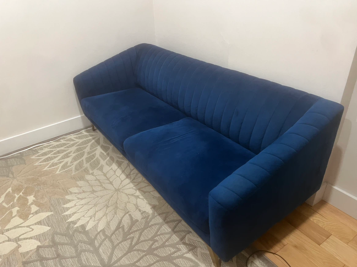 Blue Velvet Channel Tufted Sofa - photo 2