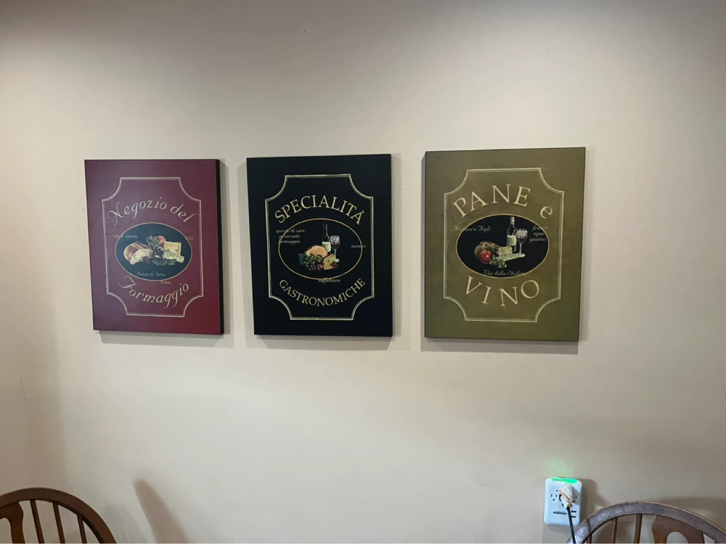 Set of 3 Italian Food & Wine Wall Art Canvases