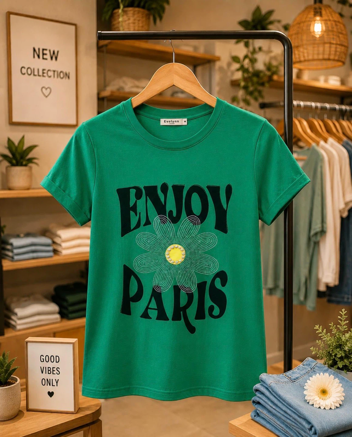 Evelynn "Enjoy Paris" Green Graphic T-Shirt - photo 2