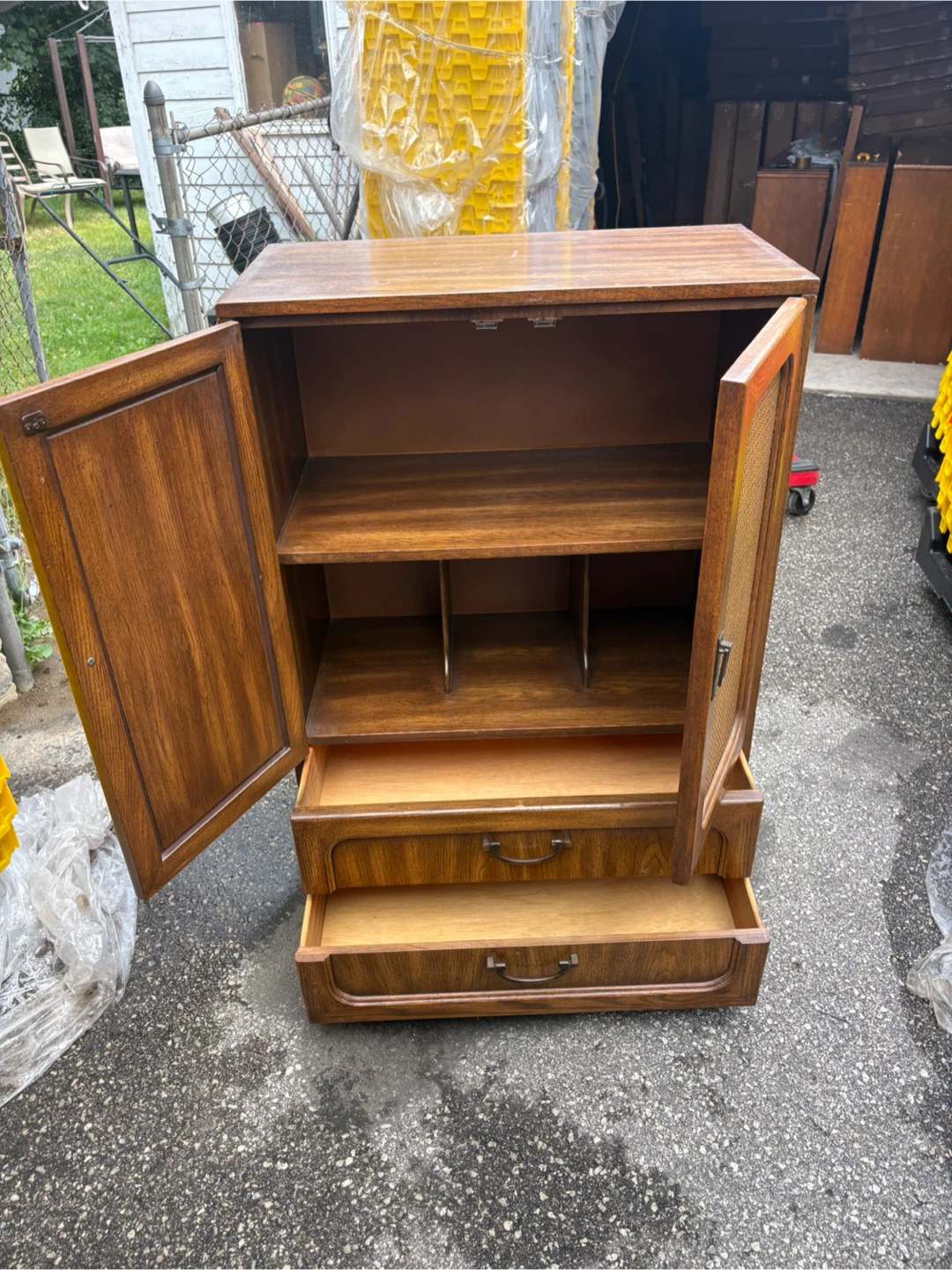 Free delivery used Vintage Wood Armoire with Cane Doors - photo 4