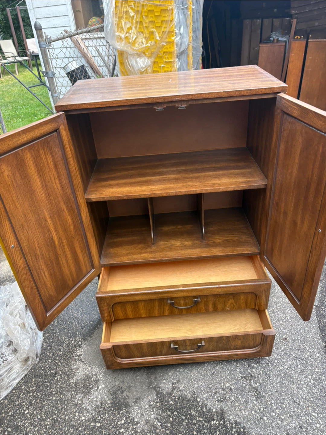Free delivery used Vintage Wood Armoire with Cane Doors - photo 5