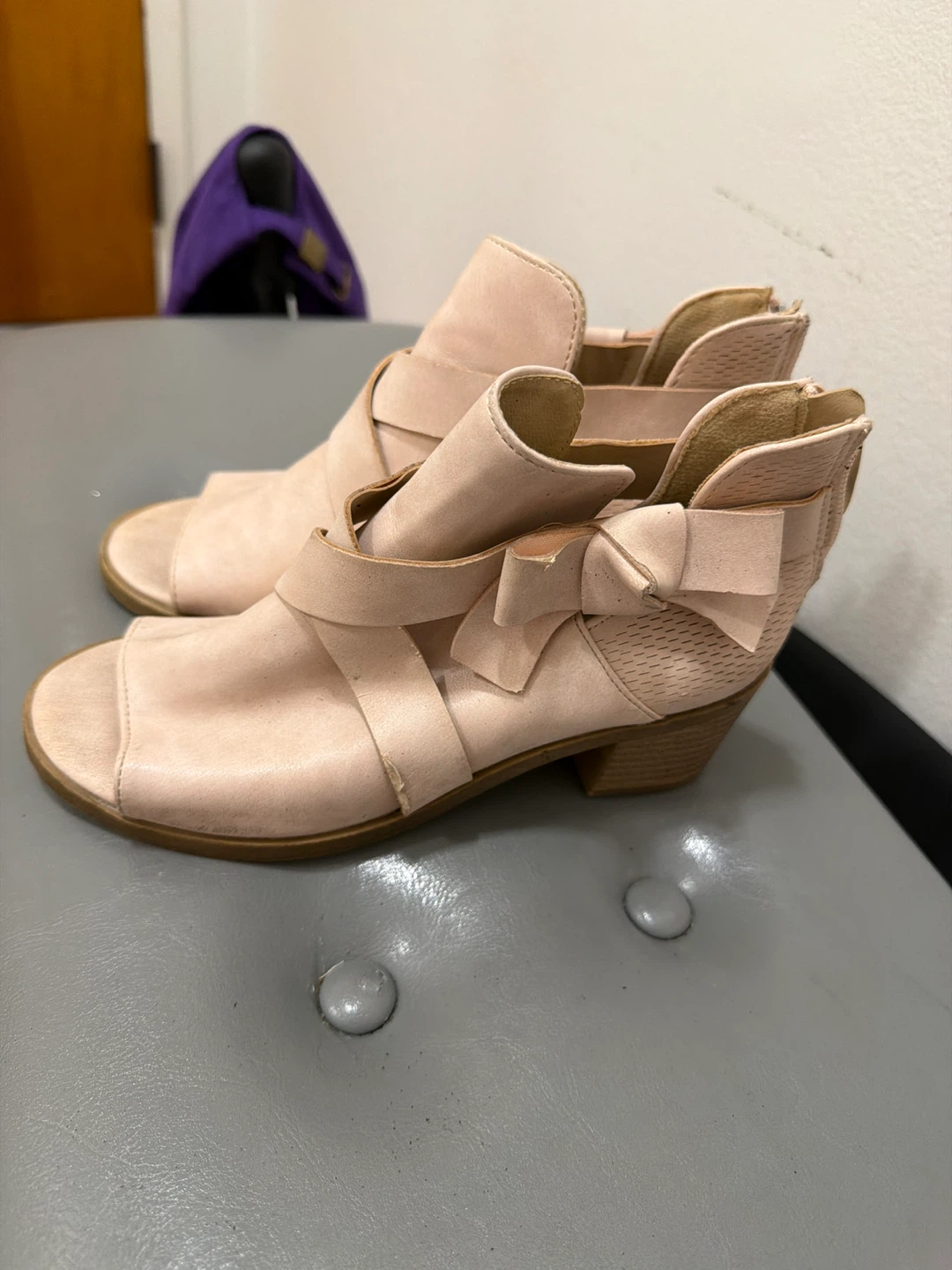 Pink Peep Toe Ankle Boots with Bow - photo 2