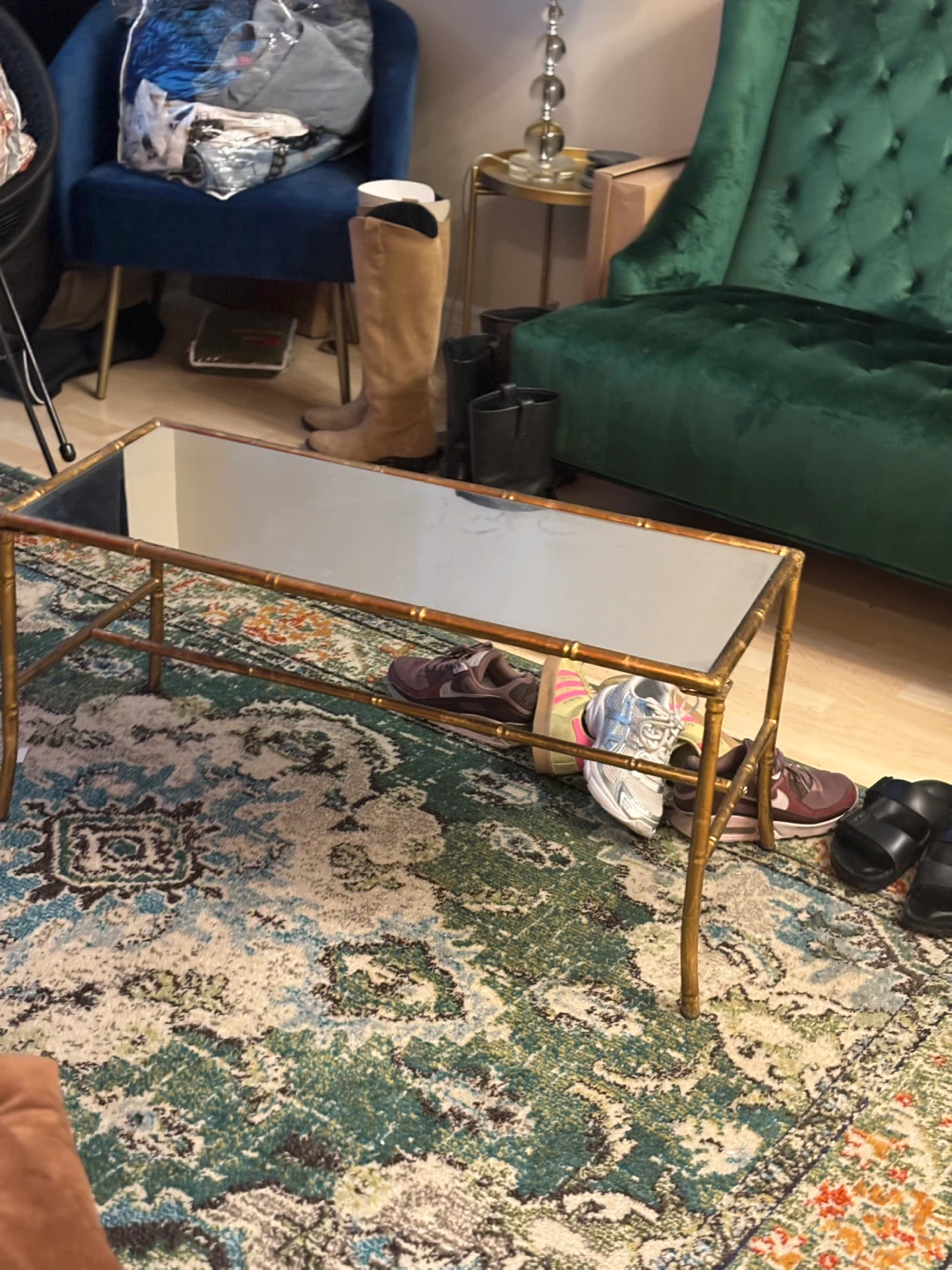 Bamboo Style Mirrored Coffee Table / Bench