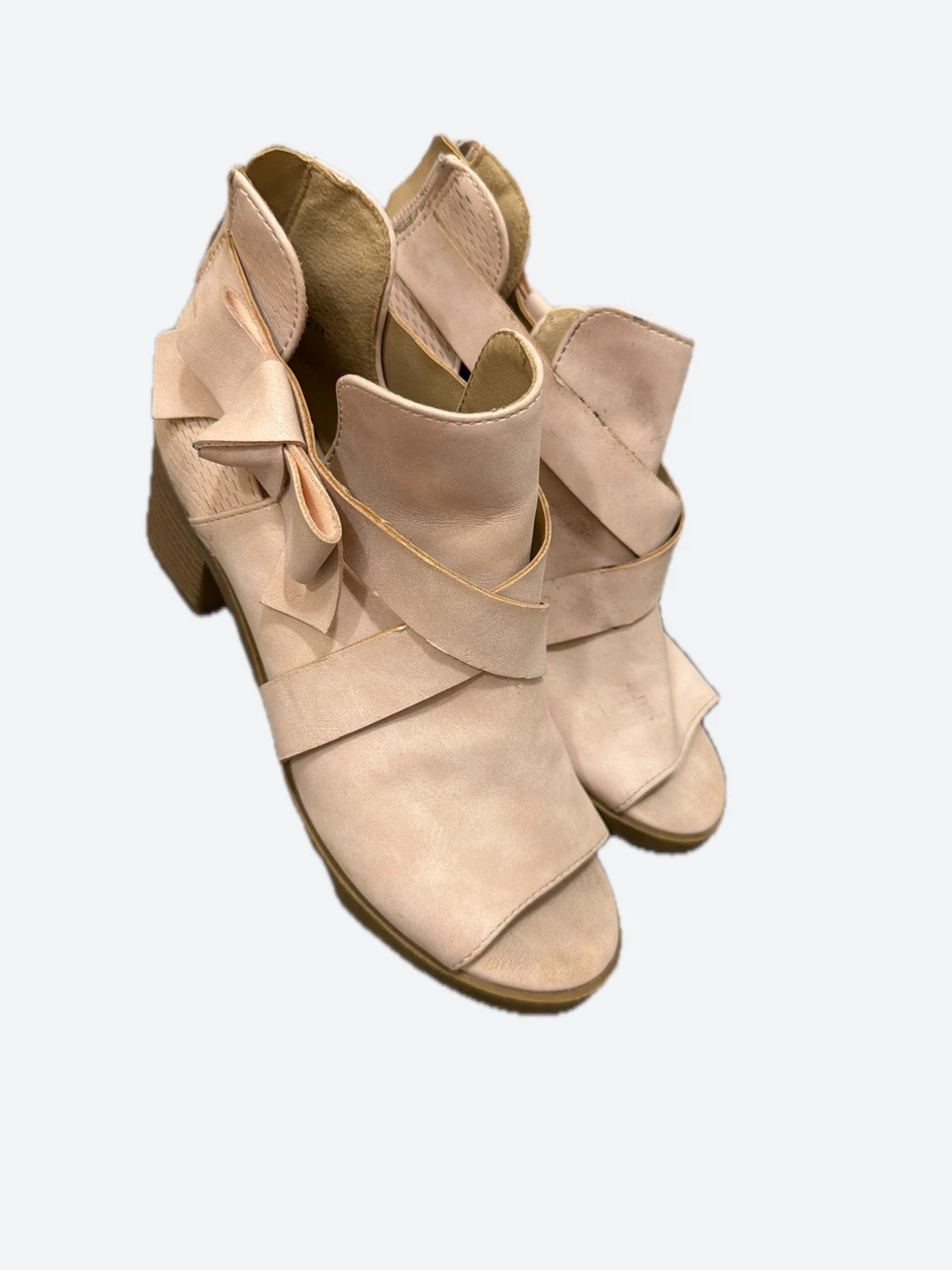 Pink Peep Toe Ankle Boots with Bow