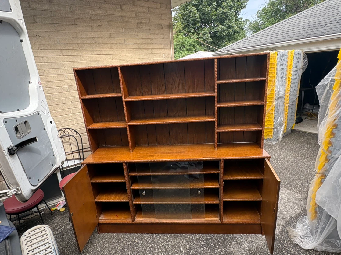 Free delivery used antique Wooden Bookcase with Cabinet Storage - photo 2