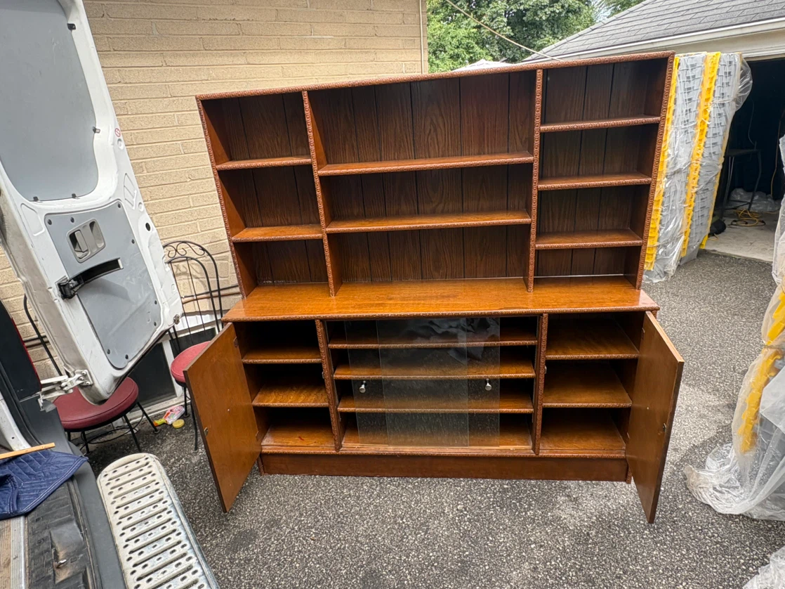 Free delivery used antique Wooden Bookcase with Cabinet Storage - photo 3