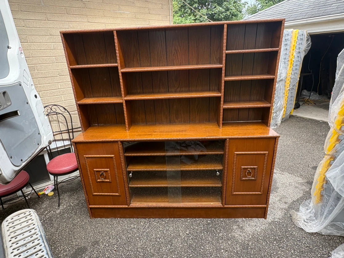 Free delivery used antique Wooden Bookcase with Cabinet Storage - photo 5