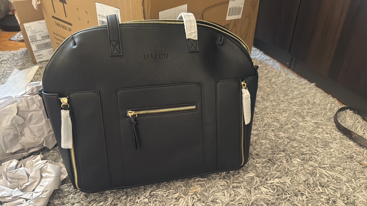 MAEDN Black Faux Leather Tote diaper Bag