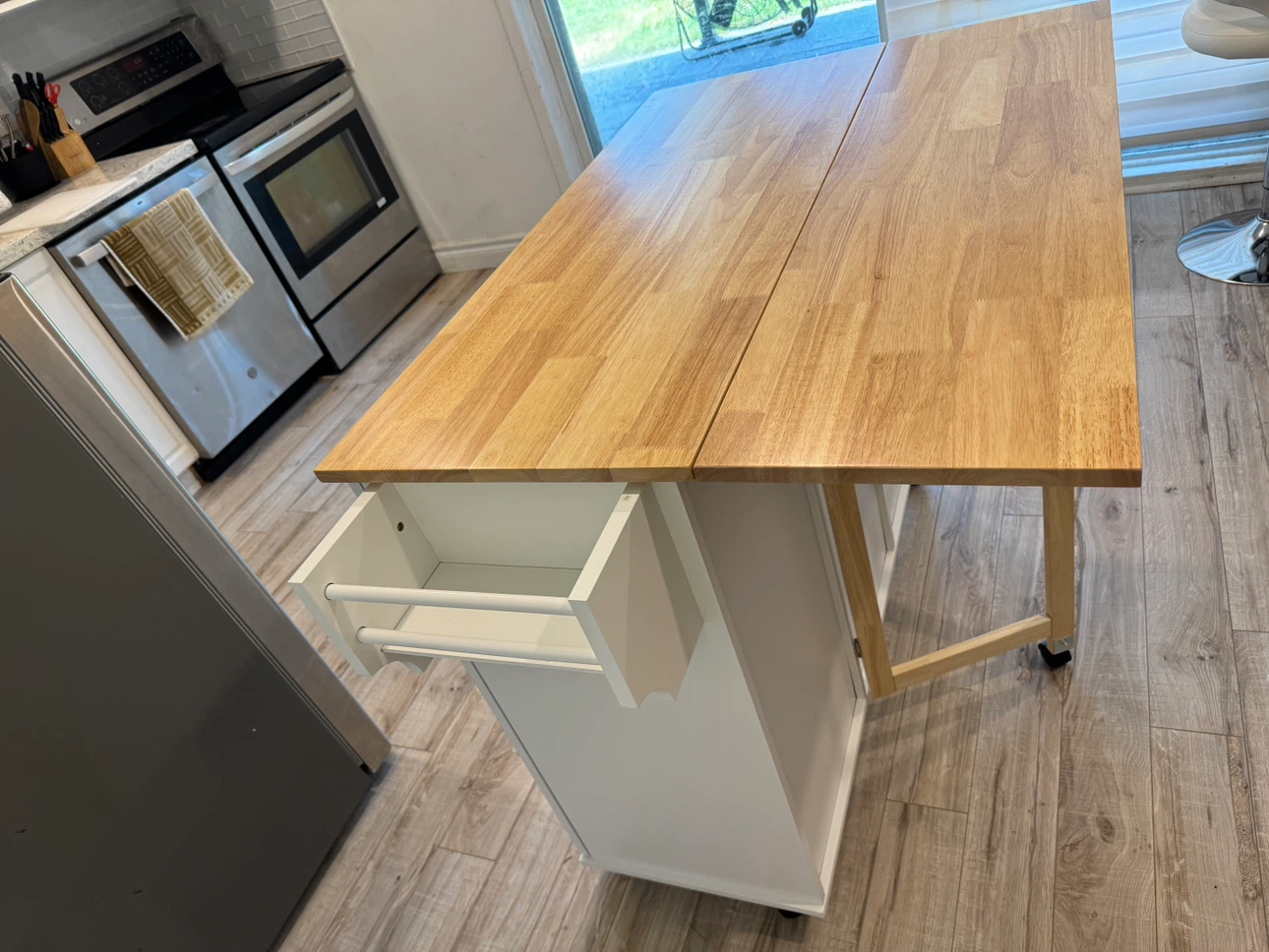 White Kitchen Island with Drop Leaf Table - photo 2
