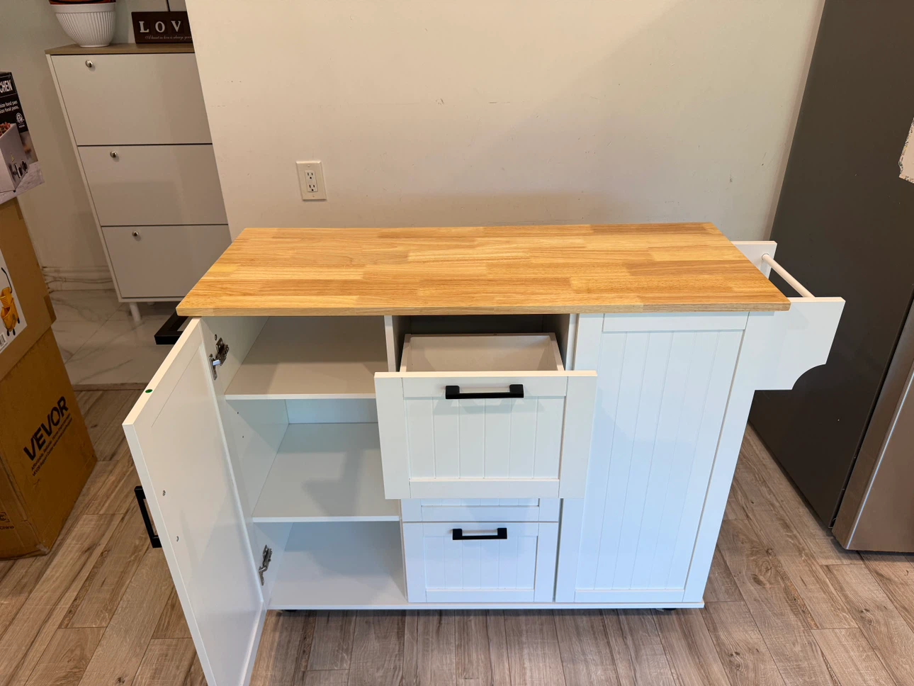 White Kitchen Island with Drop Leaf Table - photo 5