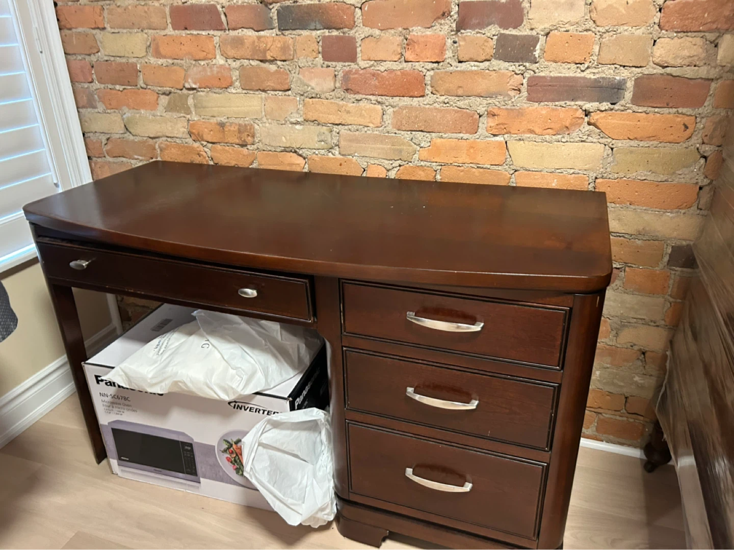 Dark Solid Wood Desk with Drawers