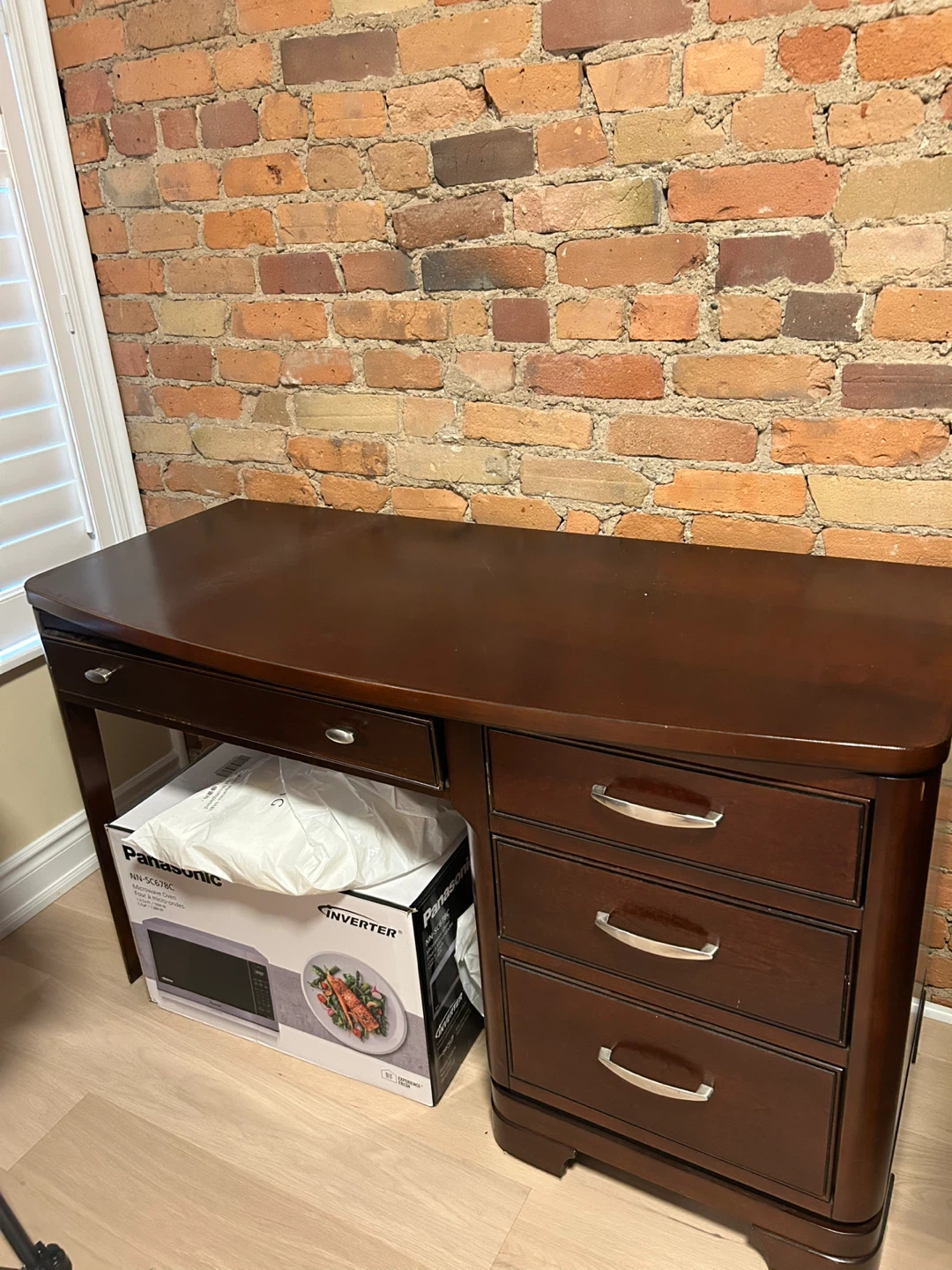Dark Solid Wood Desk with Drawers - photo 2
