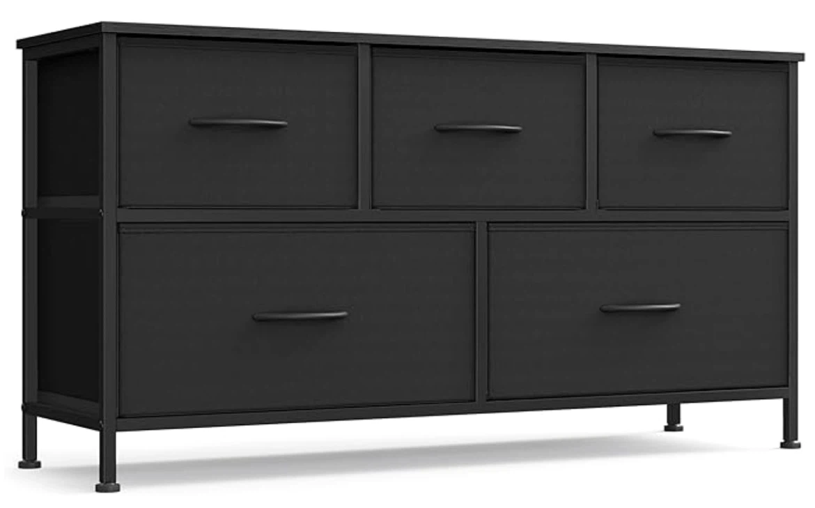 5-Drawer Dresser — Black Fabric Storage Chest