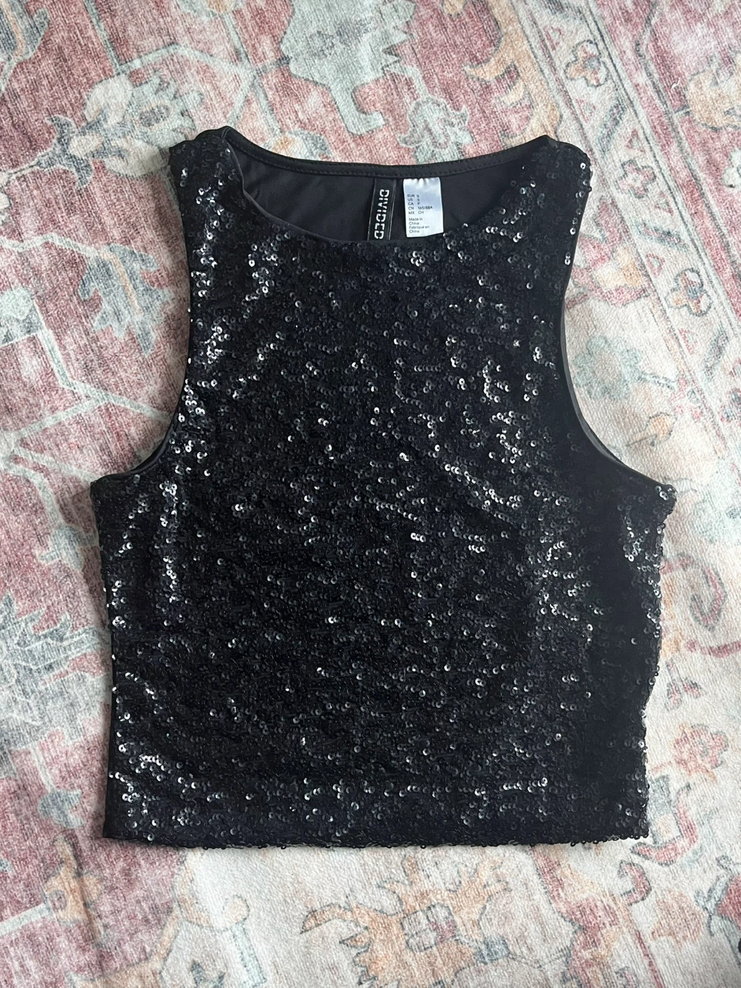 Black Sequin Crop Tank