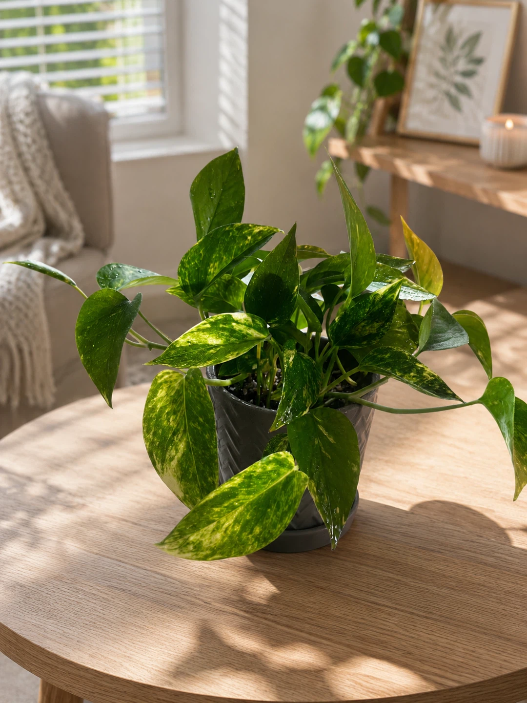Pothos Plant in Grey Pot