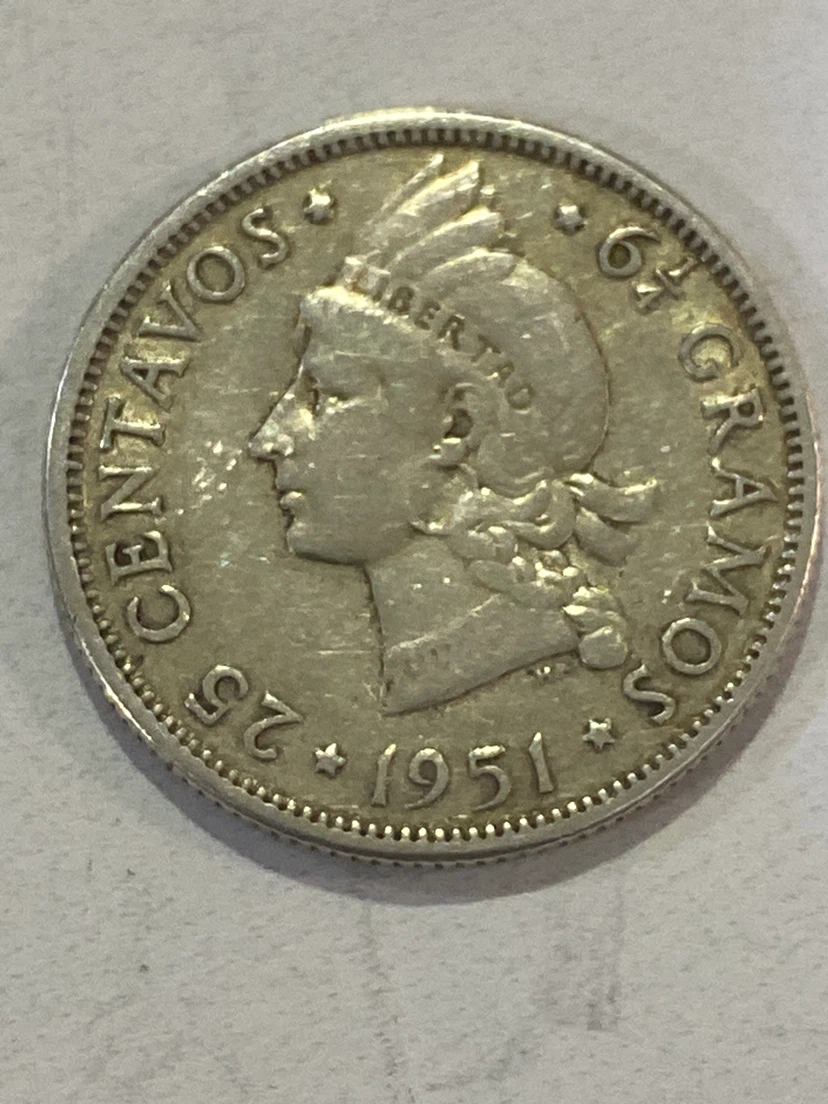 Rare Dominican Republic 25 Centavos Coin (1951)