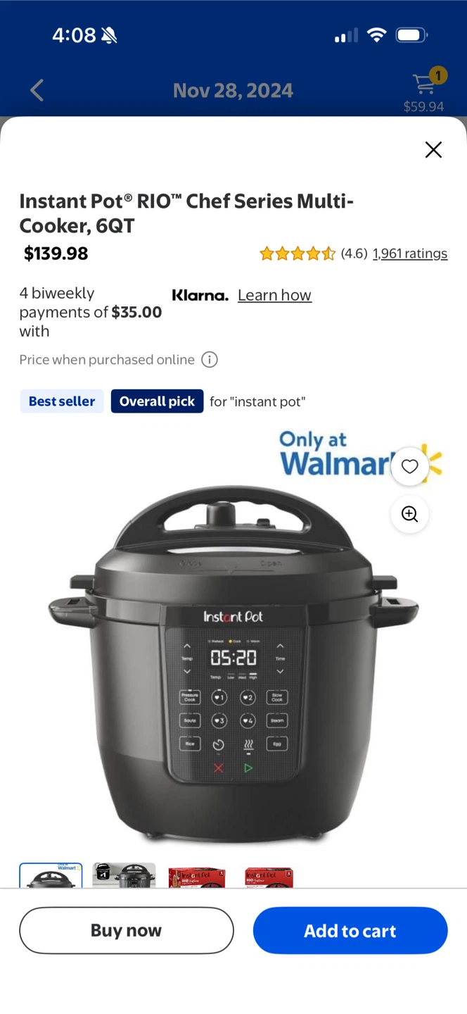 Instant Pot RIO Chef Series Multi-Cooker, 6QT