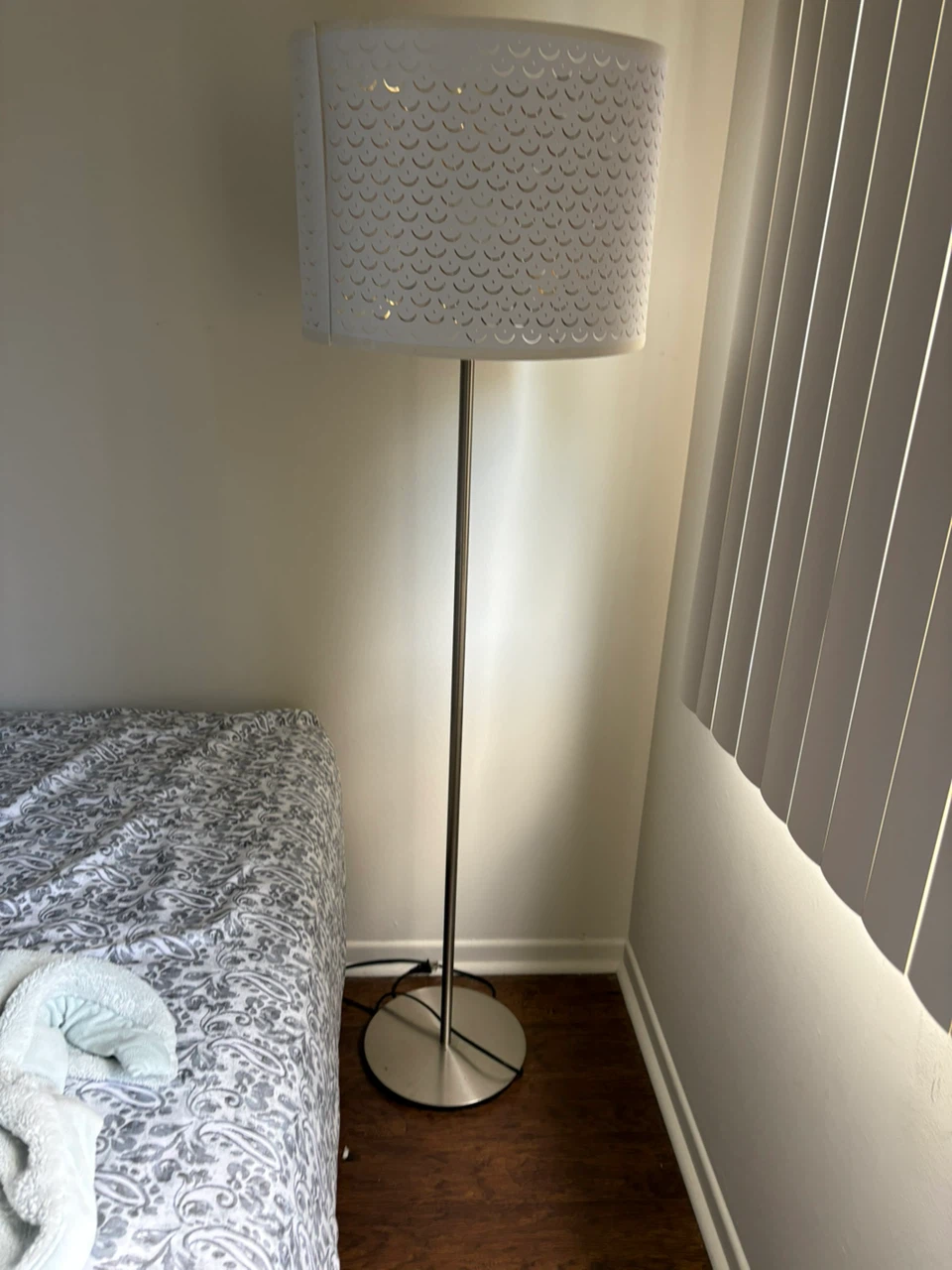 Ikea White Metal Floor Lamp with Decorative Shade