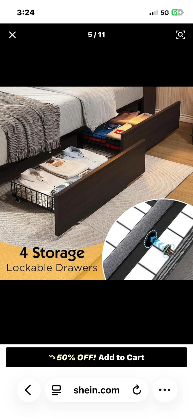 Storage Bed Frame with LED Lights and Bookcase Headboard - photo 4