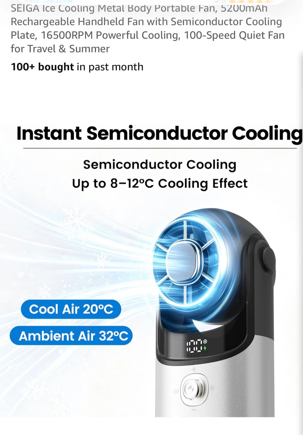 SEIGA Ice Cooling Metal Body Portable Fan - photo 3