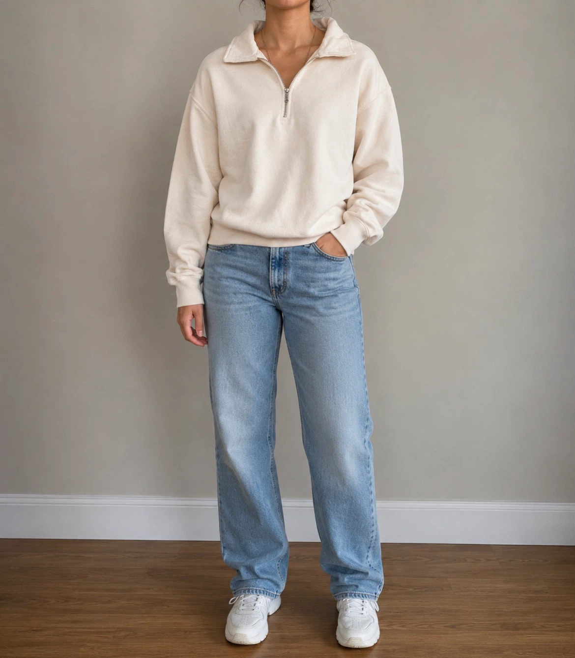 Roots Athletics Vintage 1/4 Zip Sweatshirt - Cream
