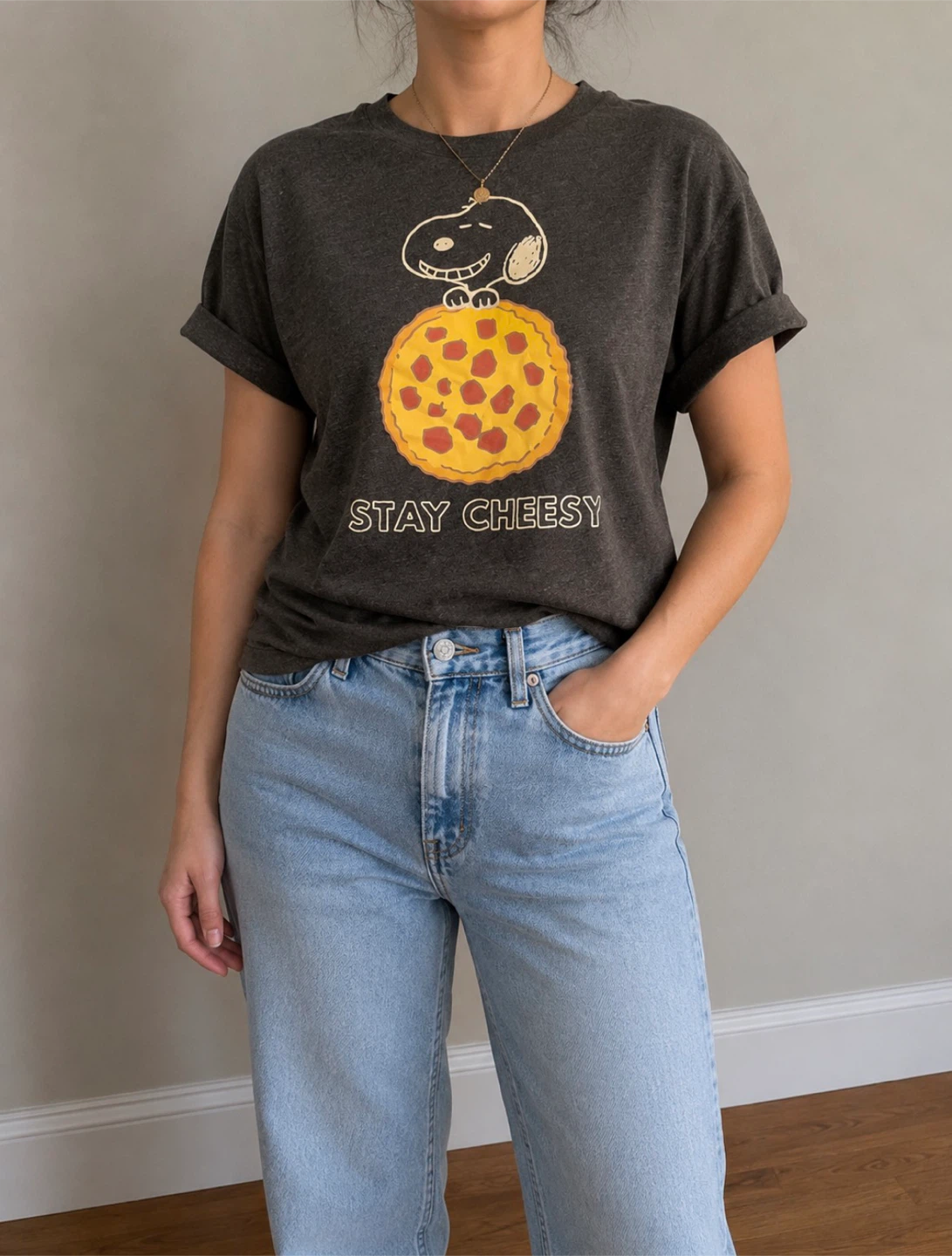 🆕Peanuts Snoopy "Stay Cheesy" Graphic T-Shirt Size S