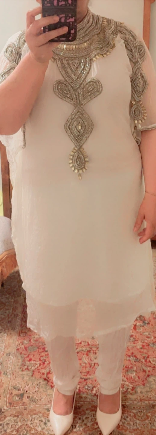 White Embellished Kurti with Pants