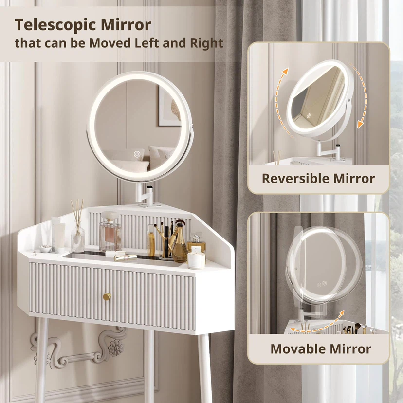 Small Modern Makeup Vanity Set with Glass Top