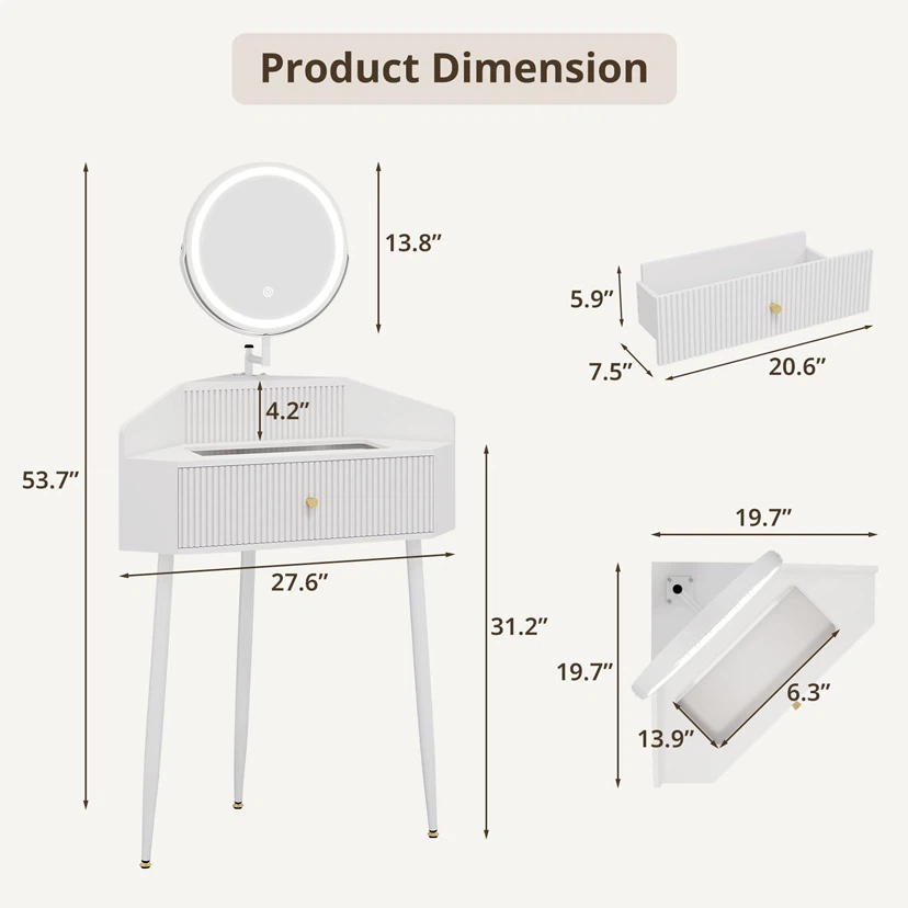 Small Modern Makeup Vanity Set with Glass Top - photo 2