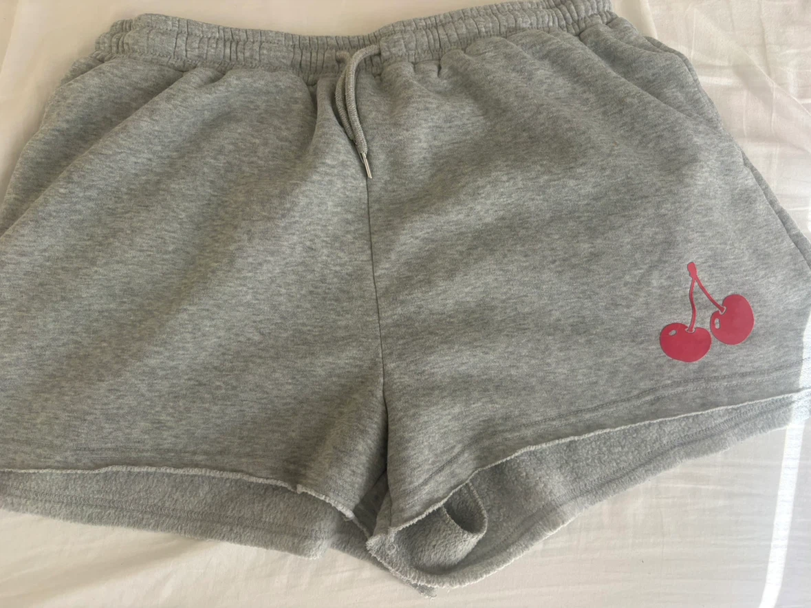 Grey Cherry Print Shorts