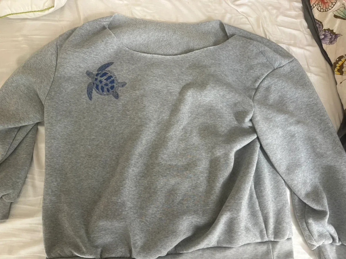 Grey Crewneck Sweatshirt with Turtle Graphic