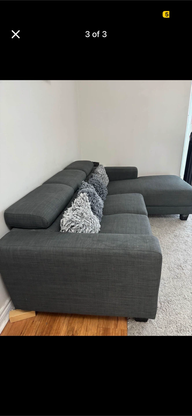 Dark Grey Sectional Sofa with Chaise - photo 2