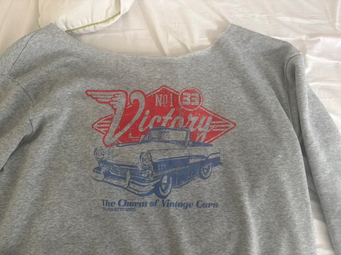 Grey Crewneck Sweatshirt with Vintage Car Graphic