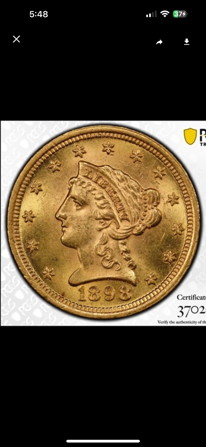 1898 PCGS MS64 $2.50 Gold Liberty Head Quarter Eagle Coin - photo 4