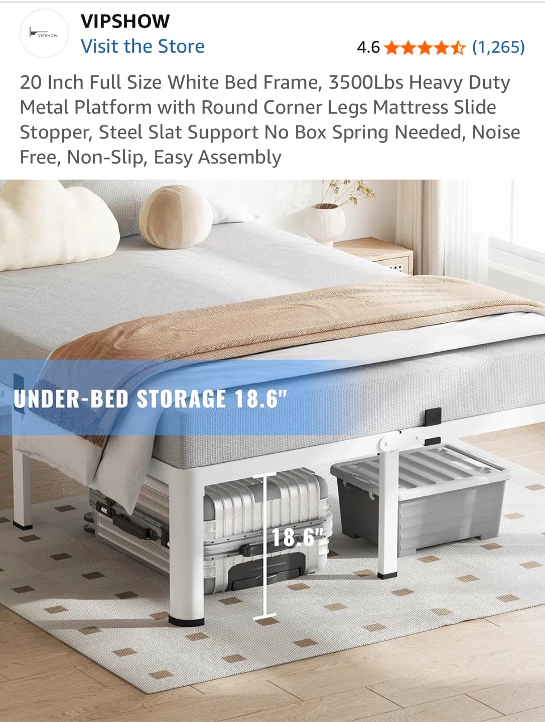 VIPSHOW Full Size White Metal Bed Frame