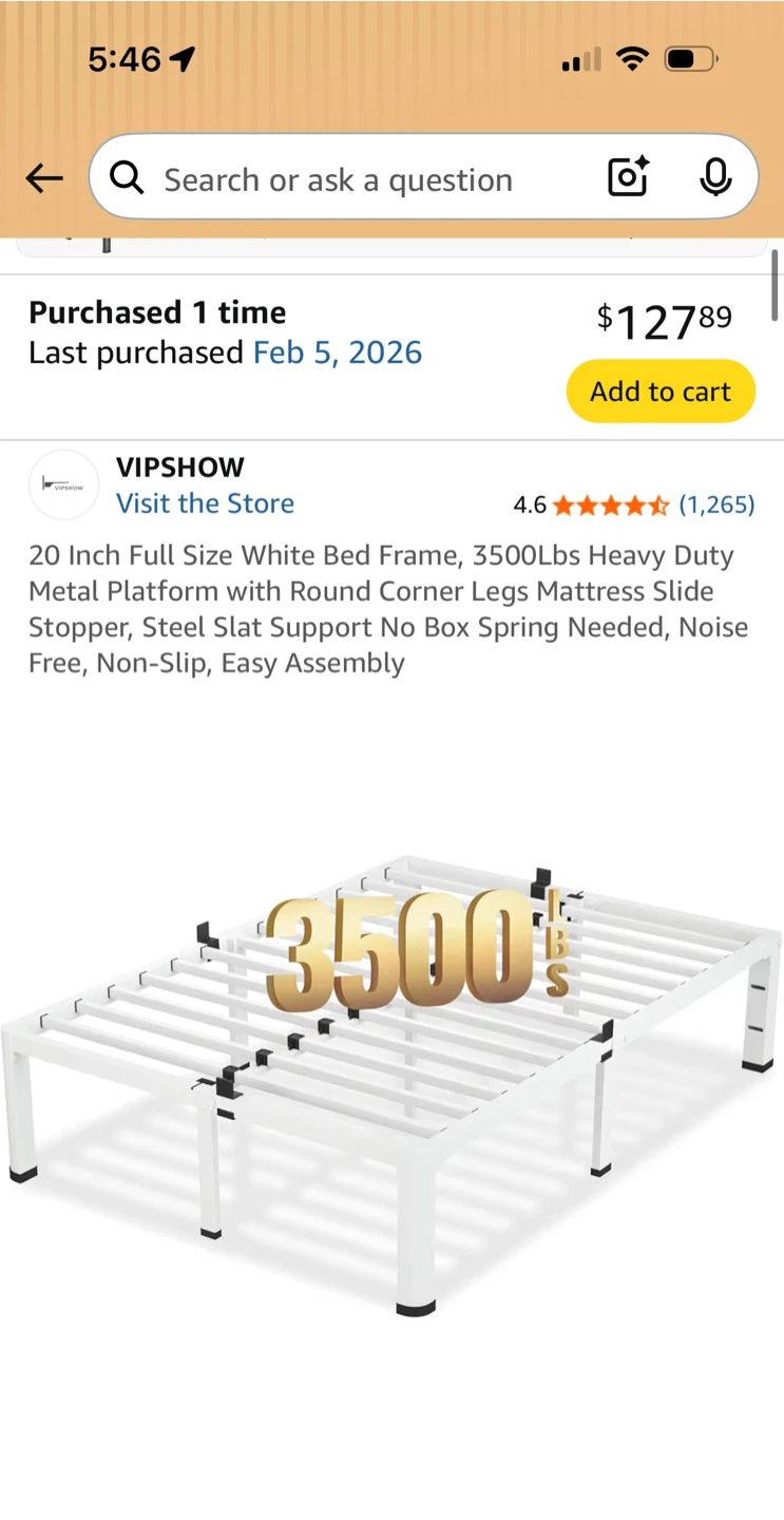 VIPSHOW Full Size White Metal Bed Frame - photo 2