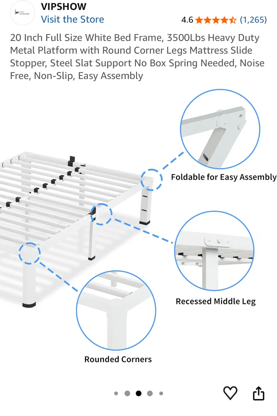 VIPSHOW Full Size White Metal Bed Frame - photo 5