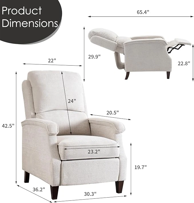 VKNOW Recliner Chair, Fabric Recliner With Soft Armrest - photo 2