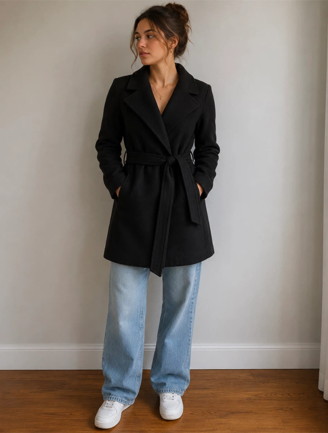 🆕Vero Moda Black Belted Wool Blend Coat