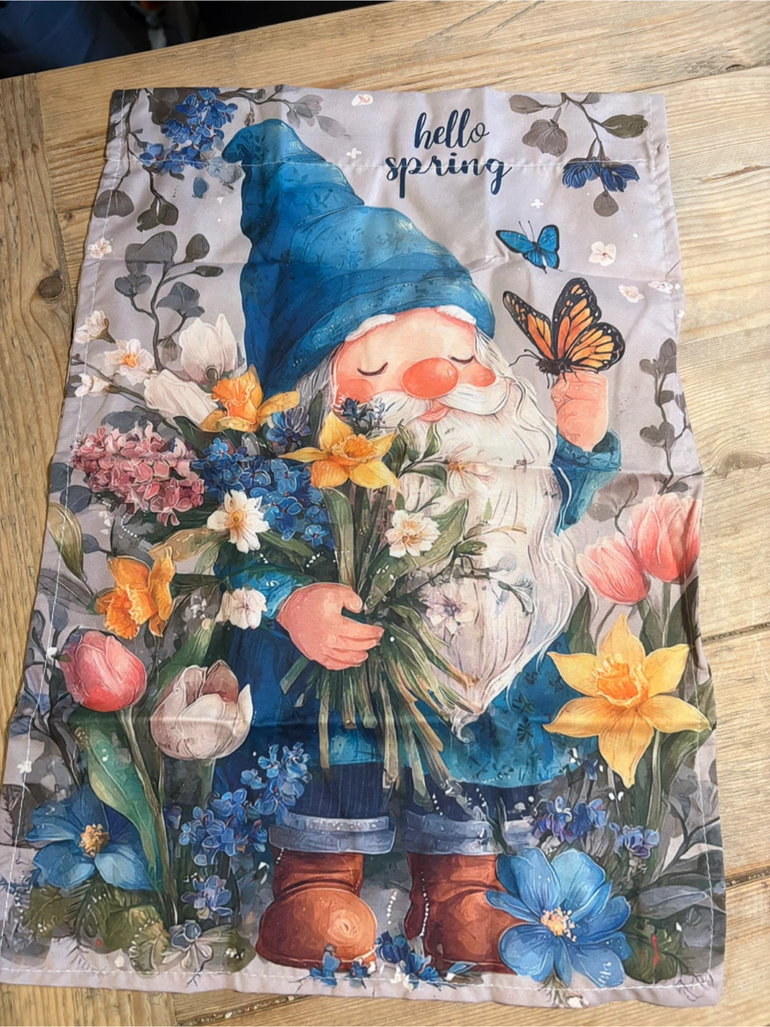 Hello Spring Gnome Garden Flag