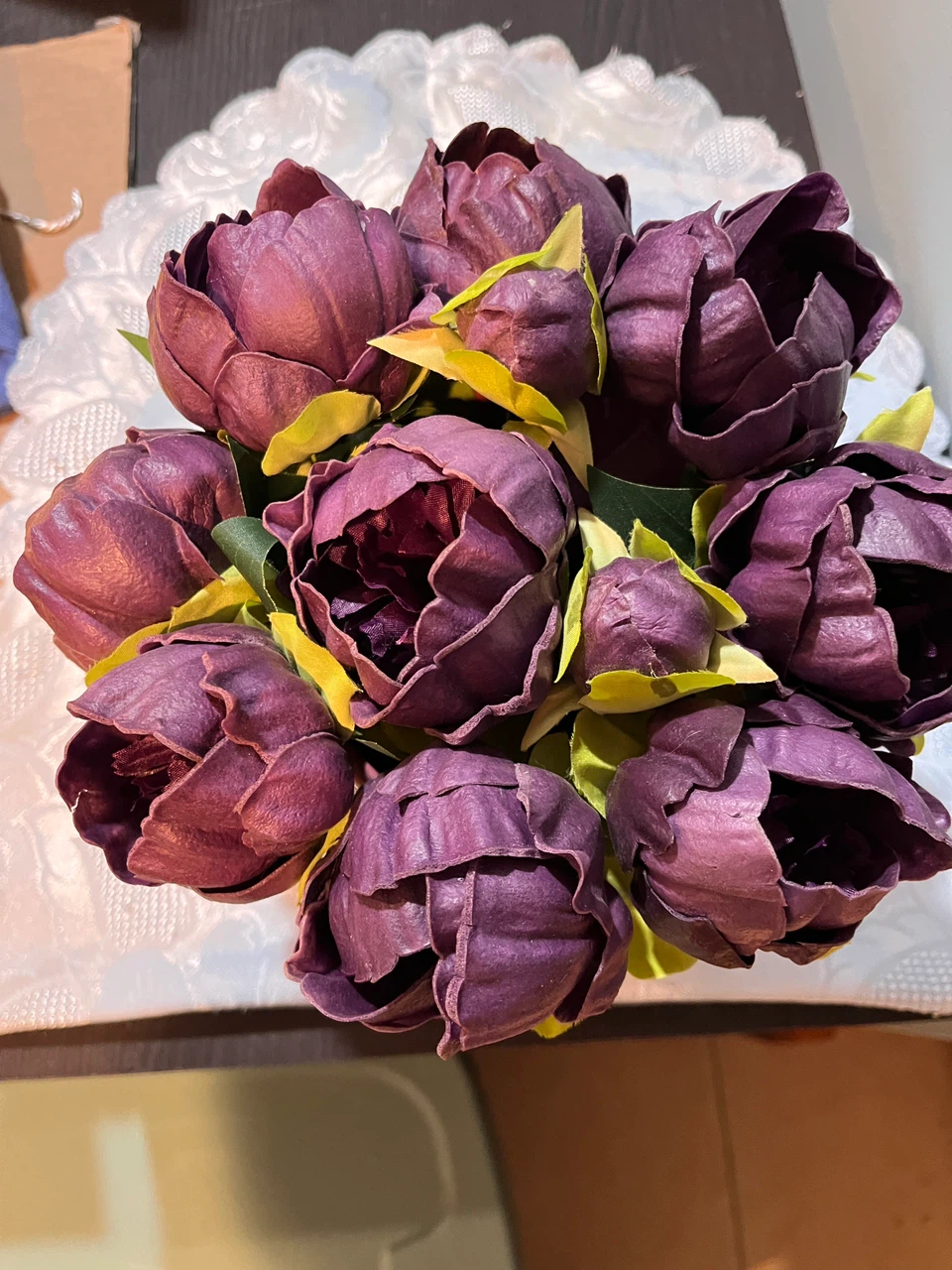 Purple Faux Flower Arrangement in Red Vase - photo 2