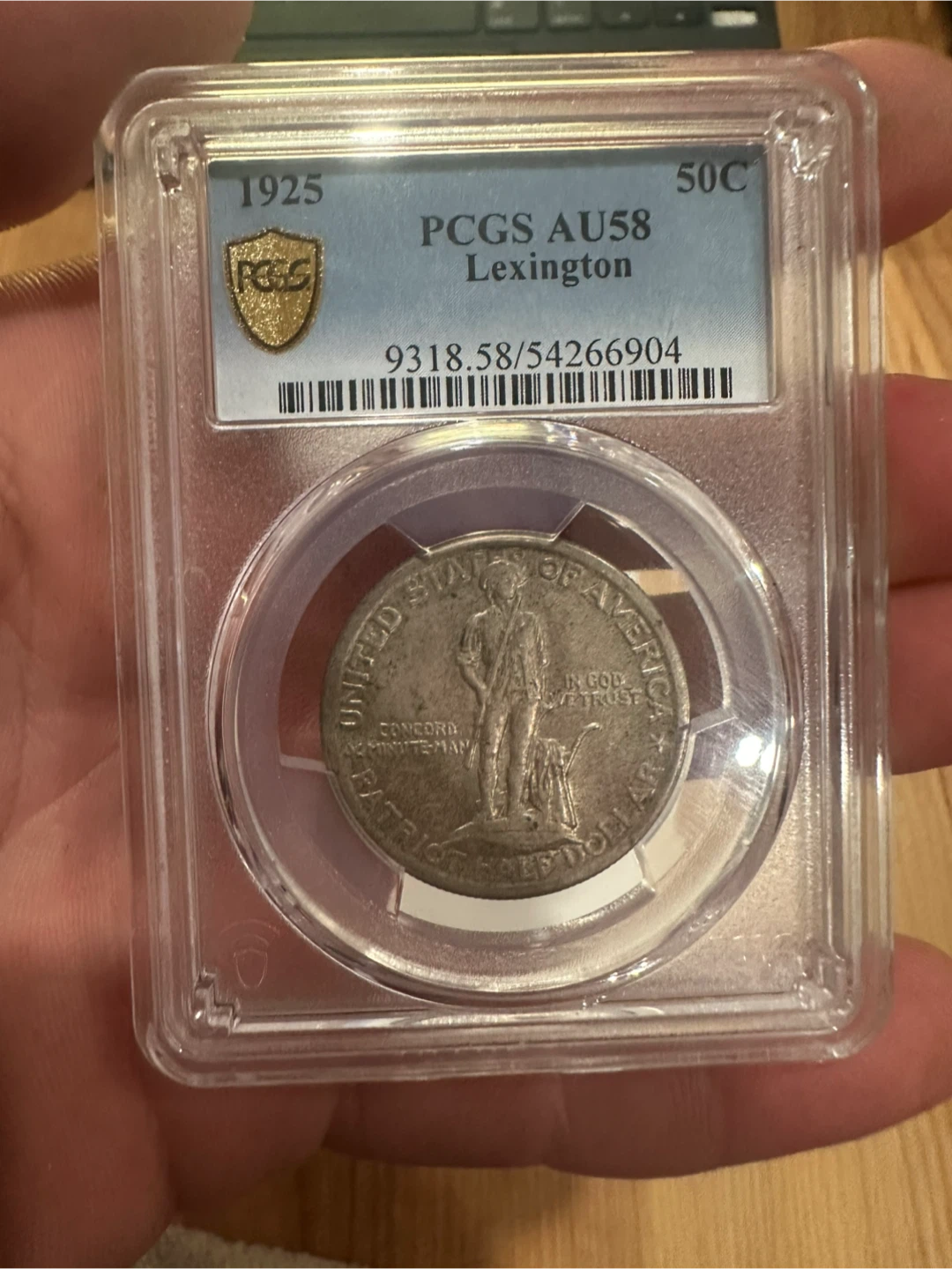 1925 PCGS AU58 Lexington Concord Sesquicentennial 50c Coin