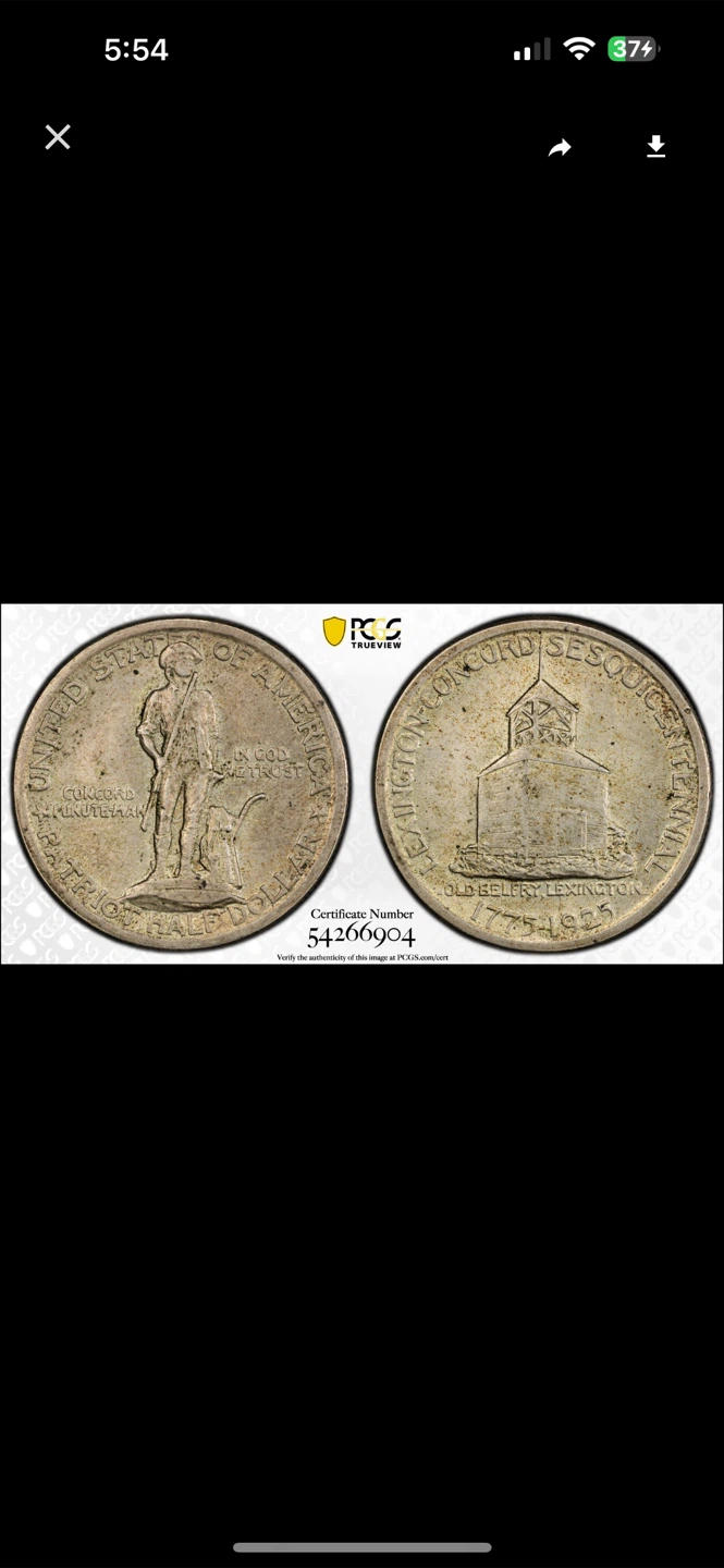 1925 PCGS AU58 Lexington Concord Sesquicentennial 50c Coin - photo 3
