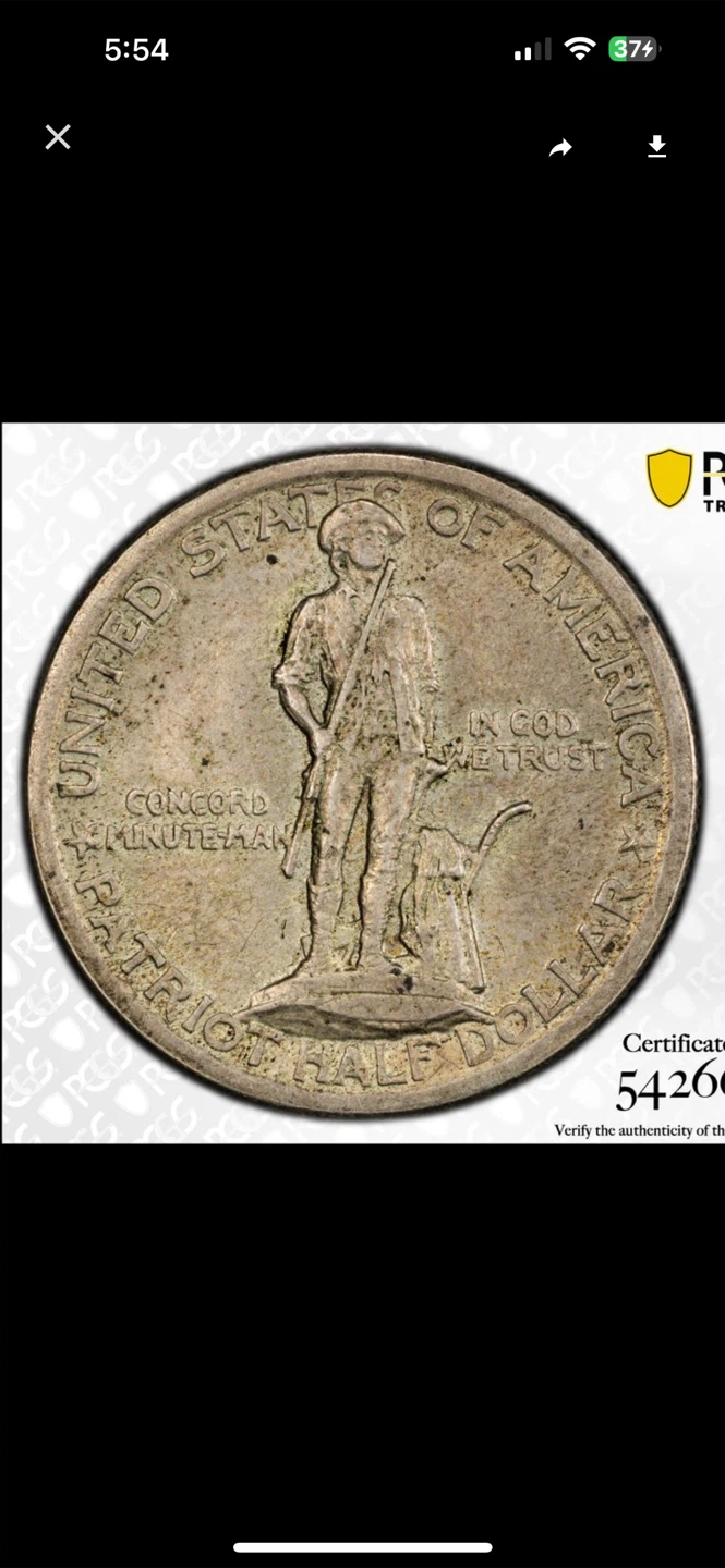 1925 PCGS AU58 Lexington Concord Sesquicentennial 50c Coin - photo 4