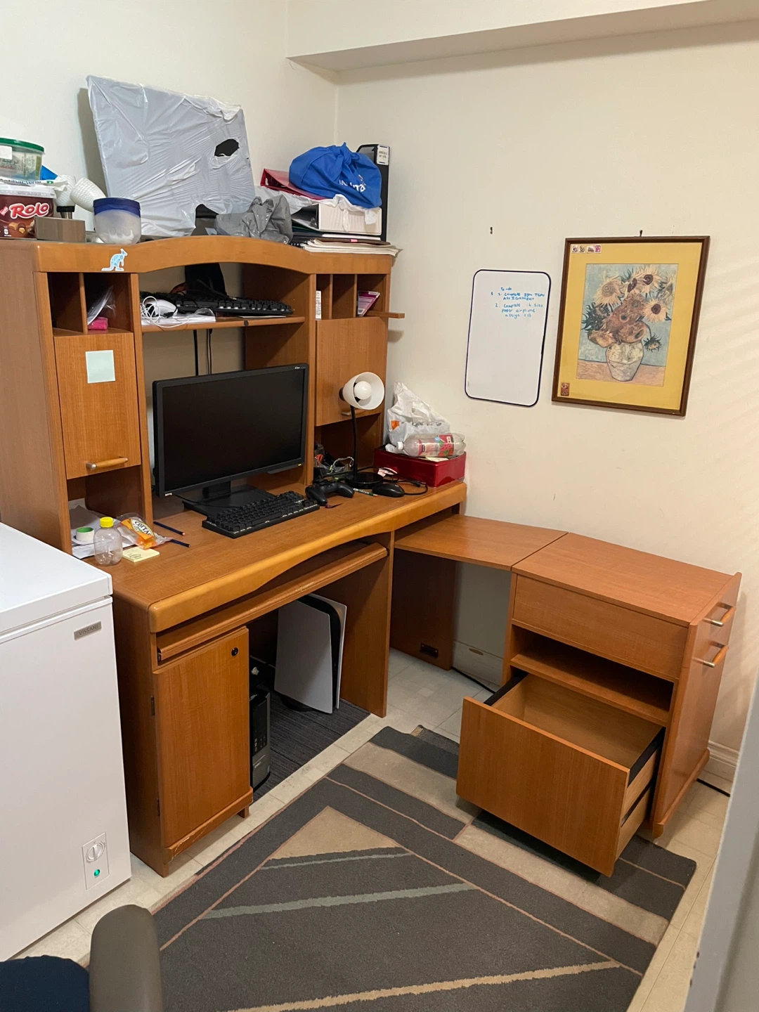 Oak L-shaped Desk with Hutch - photo 2