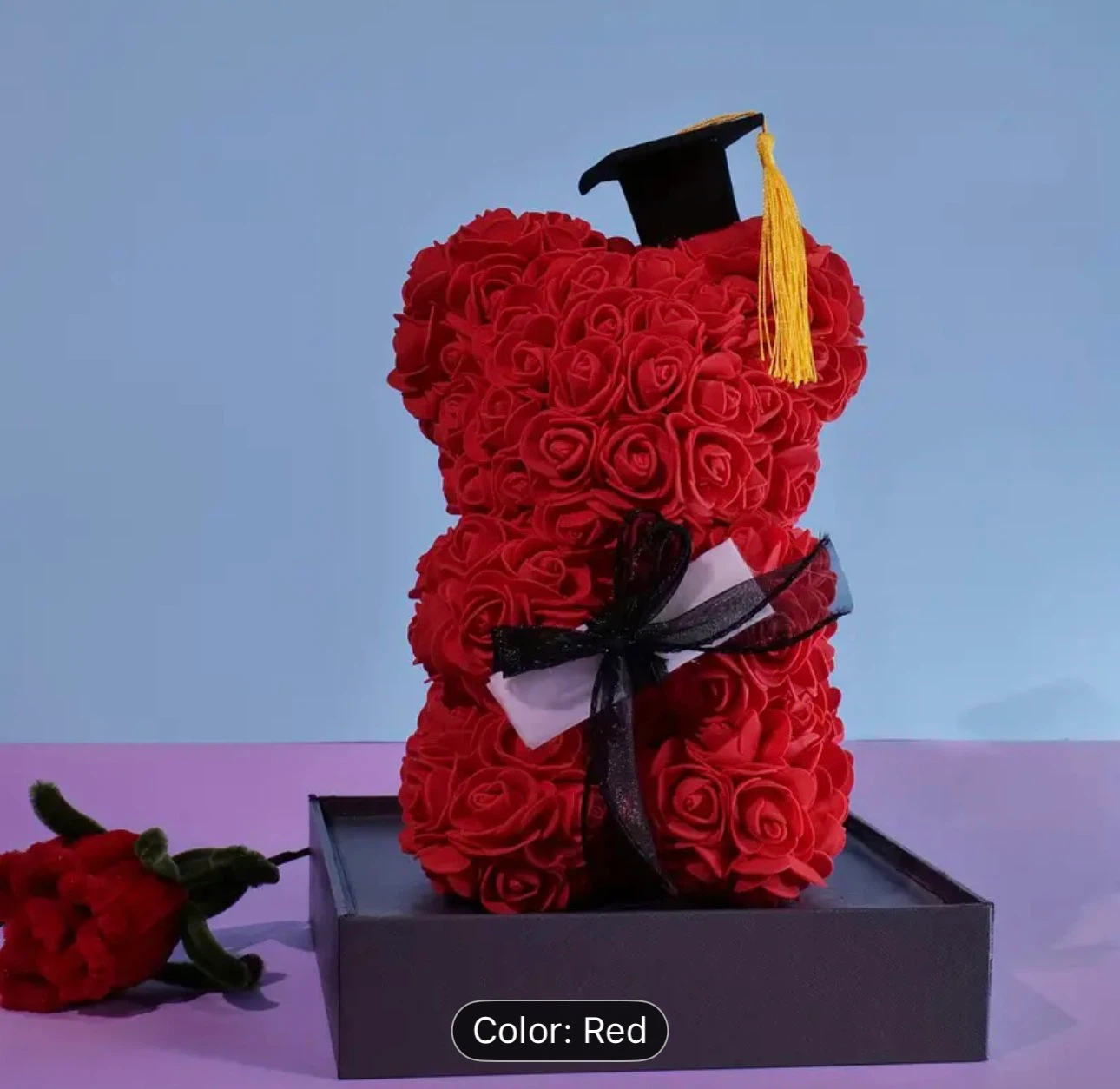 Red Rose Bear with Graduation Cap