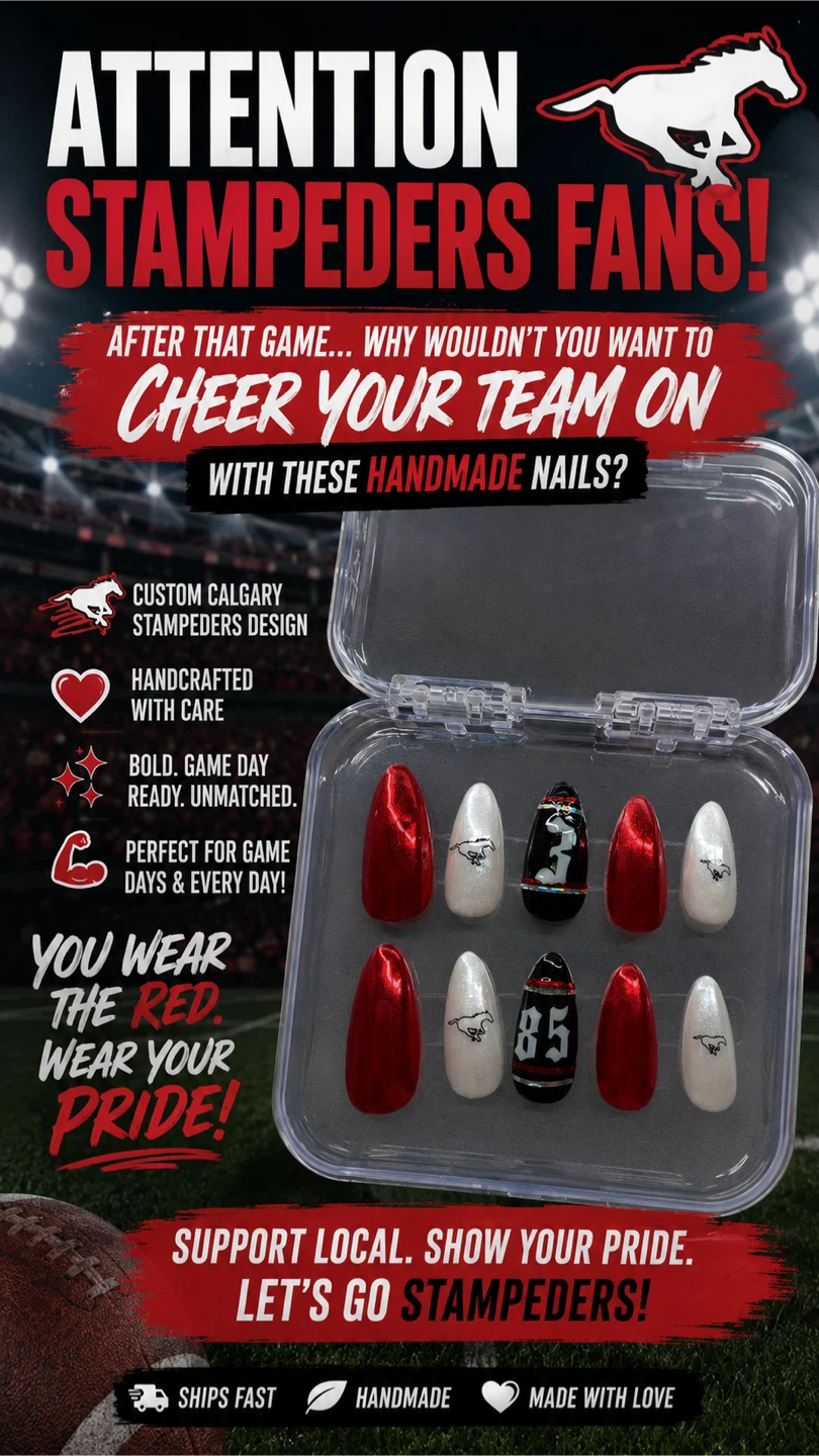 Handmade Calgary stampeders nails