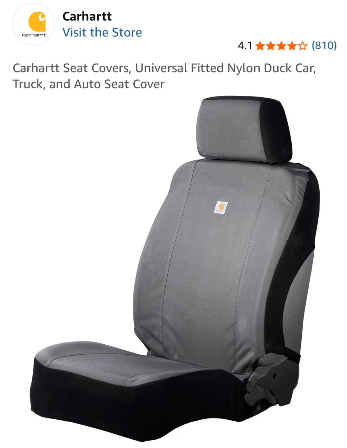 Carhartt Universal Nylon Duck Bucket Seat Cover - Gravel
