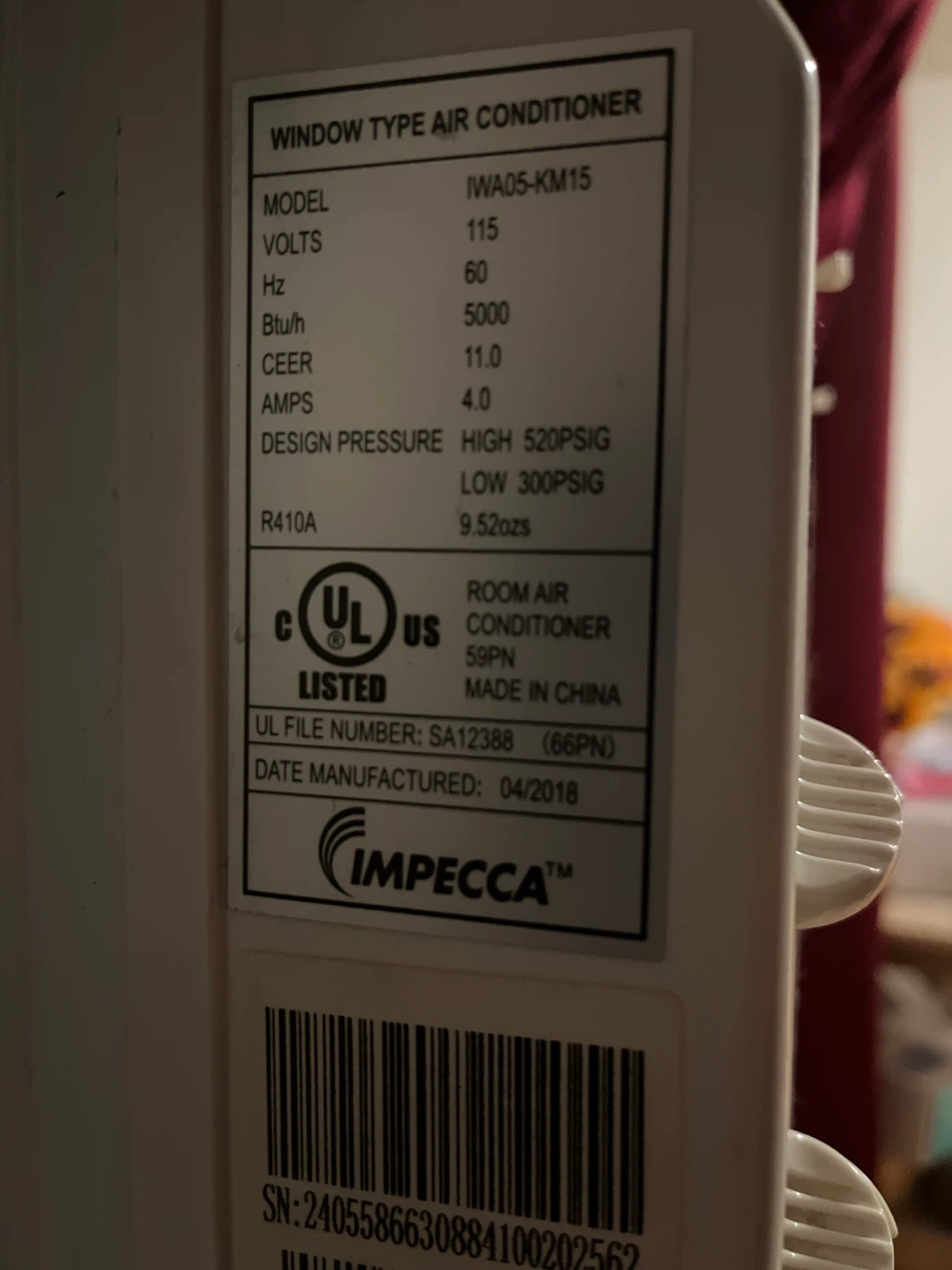 Impecca Window Air Conditioner IWA05-KM15 - photo 2