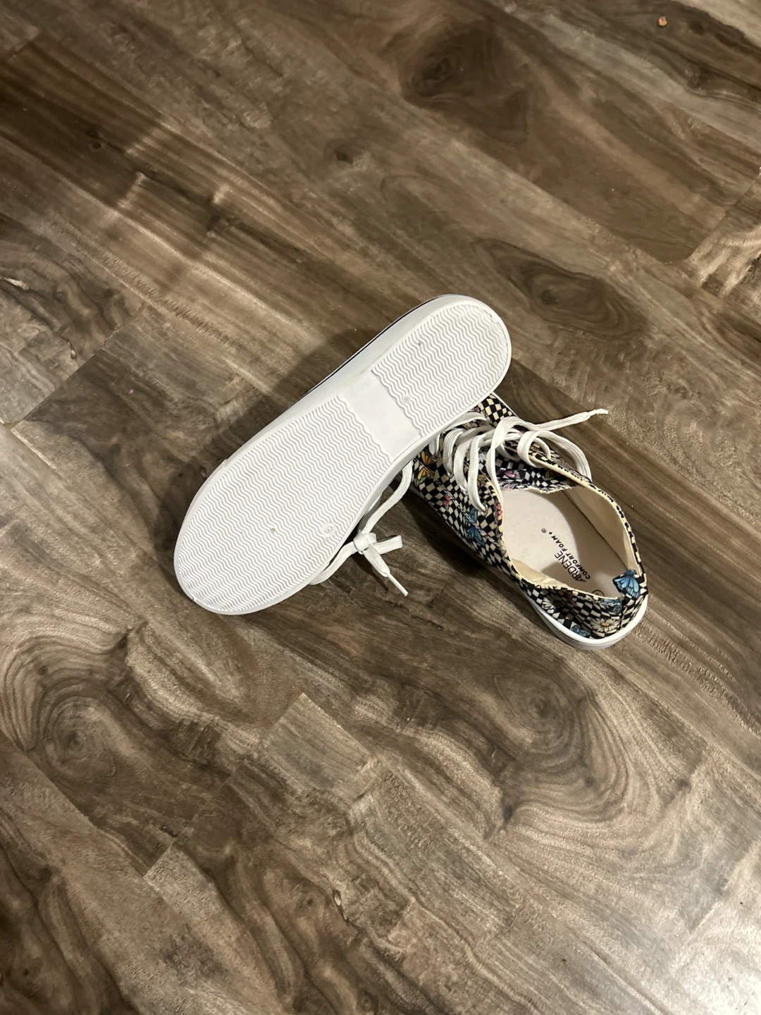 Women's Floral Checkerboard Canvas Sneakers Size 9